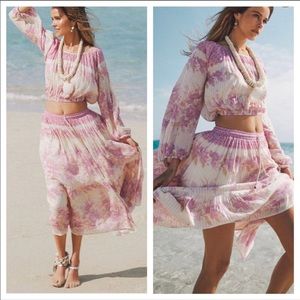 Boho Gypsy Coco Lei Pink Spell Floral Long Skirt Cotton beach bum free spirit